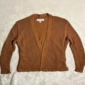 Magaschoni Open Cardigan Women's M Loose Knit Caramel Brown Soft Cozy Cottage